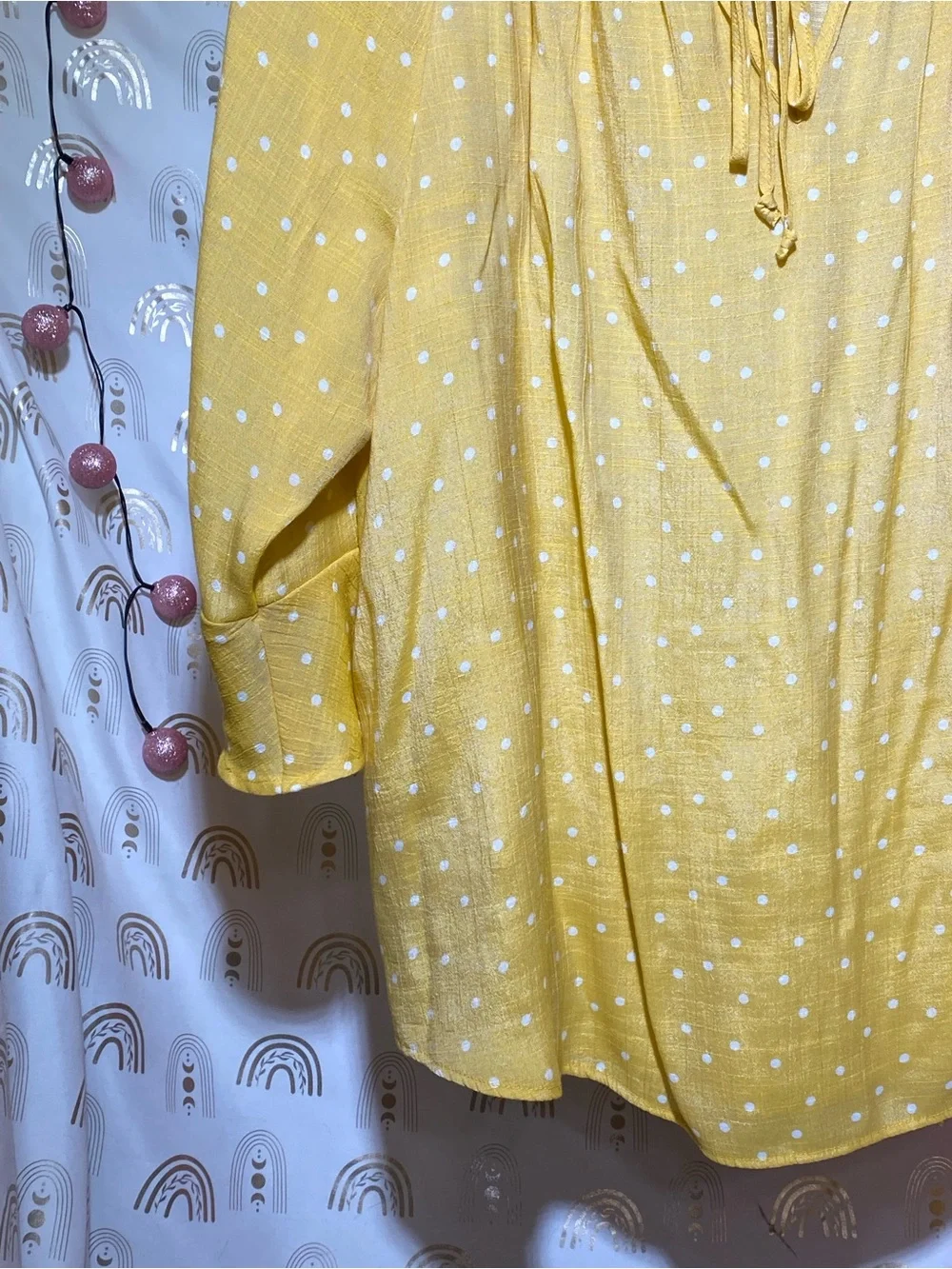 Fred David Yellow Polka Dot Peasant Top